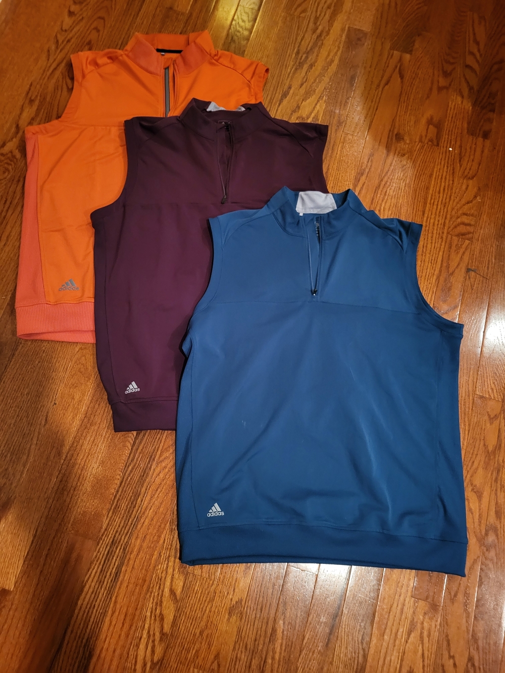 adidas Men’s Sleeveless Half-Zip Vests in Blue, Purple & Orange